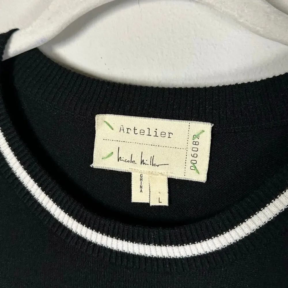 Nicole Miller Artelier Black & White Short Sleeve Knit Blouse Women's Large - Picture 3 of 6